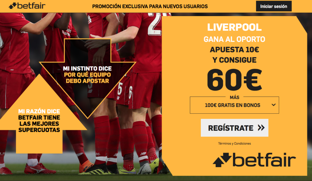 Liverpool gana al Oporto a cuota 6,0 - Apuesta €10 y consigue €60